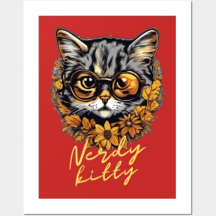 Nerdy Kitty Delight: Funny Aesthetic Smart Cat Art for Cat Lovers Posters and Art